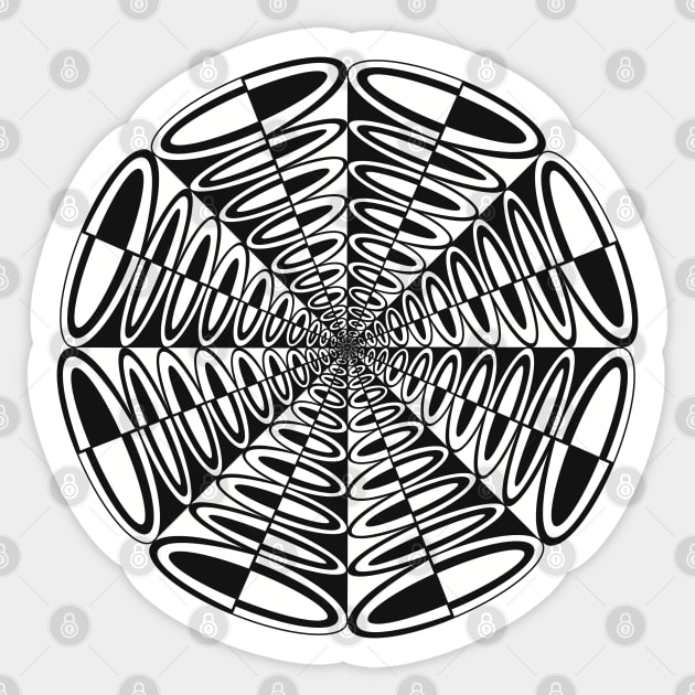 Circle Pop Mandala - Intricate Black and White Digital Illustration, Vibrant and Eye-catching Design, Perfect gift idea for printing on shirts, wall art, home decor, stationary, phone cases and more. Sticker by cherdoodles